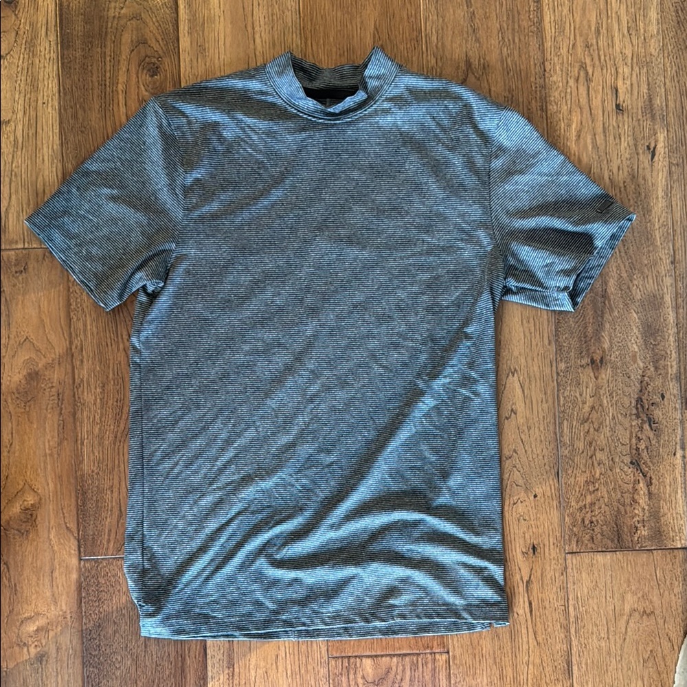 Gray/Black Striped Nike Mock Neck T-Shirt Golf Tennis Country Club Tiger Woods